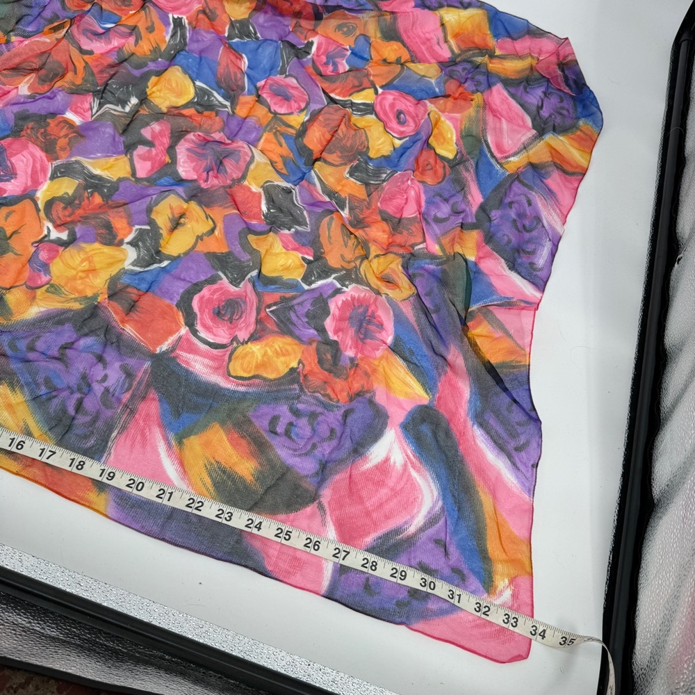 NWT Vintage floral sheer square scarf/ head wrap - Picture 3 of 3